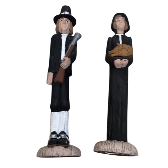 Vintage Ceramic Thanksgiving Pilgrim Stick People - Picture 3 of 9